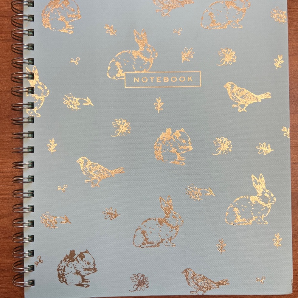 Martha Stewart Mint Bunny Deluxe Spiral Notebook - Mint Green with Gold Animals.
